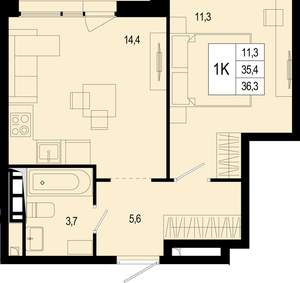 Студия квартира, вторичка, 35м2, 6/8 этаж