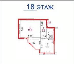 Студия квартира, вторичка, 39м2, 1/18 этаж