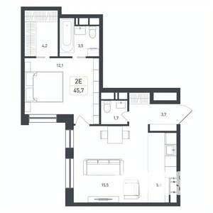 Студия квартира, вторичка, 46м2, 2/8 этаж