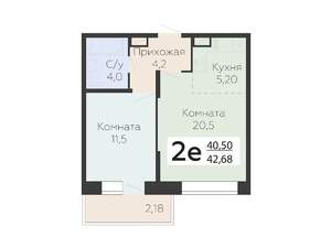 2-к квартира, строящийся дом, 43м2, 12/22 этаж