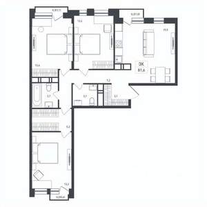 3-к квартира, строящийся дом, 82м2, 6/8 этаж