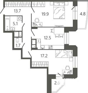 2-к квартира, вторичка, 73м2, 4/17 этаж