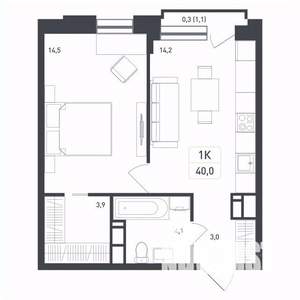 1-к квартира, строящийся дом, 40м2, 8/8 этаж