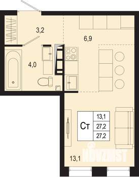 Студия квартира, вторичка, 27м2, 8/8 этаж