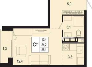 Студия квартира, вторичка, 24м2, 4/8 этаж
