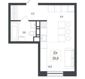 Студия квартира, вторичка, 25м2, 7/8 этаж