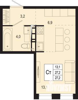 Студия квартира, строящийся дом, 27м2, 7/8 этаж