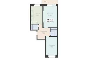 2-к квартира, строящийся дом, 66м2, 12/22 этаж
