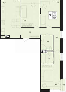 3-к квартира, строящийся дом, 81м2, 8/8 этаж