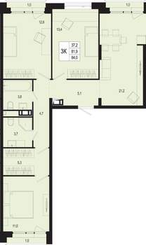 3-к квартира, строящийся дом, 82м2, 3/8 этаж