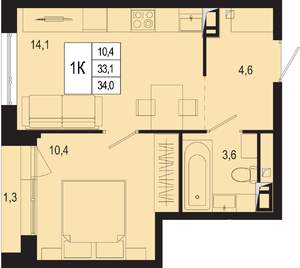Студия квартира, вторичка, 33м2, 4/8 этаж