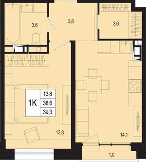 Студия квартира, вторичка, 39м2, 4/8 этаж