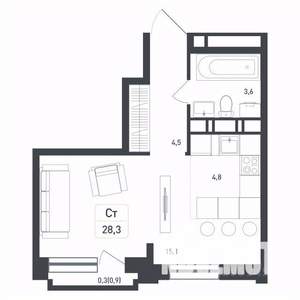 Студия квартира, вторичка, 28м2, 7/8 этаж