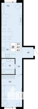 2-к квартира, строящийся дом, 47м2, 1/8 этаж