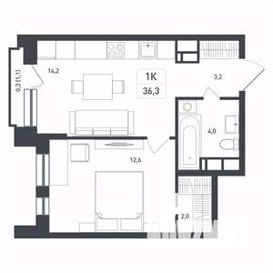 1-к квартира, строящийся дом, 36м2, 8/8 этаж