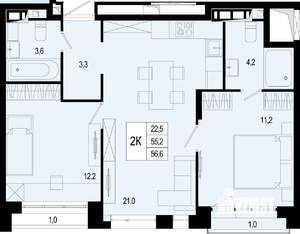Студия квартира, строящийся дом, 55м2, 6/8 этаж