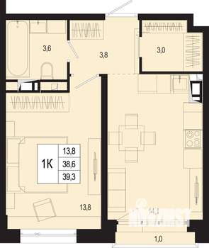 1-к квартира, вторичка, 39м2, 6/8 этаж