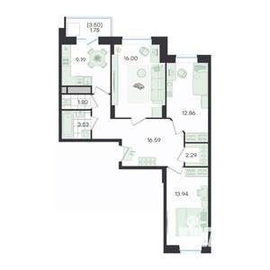 3-к квартира, вторичка, 78м2, 14/23 этаж