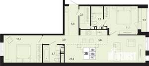 3-к квартира, строящийся дом, 69м2, 5/8 этаж