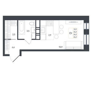 Студия квартира, вторичка, 25м2, 6/8 этаж