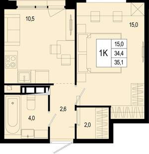 1-к квартира, вторичка, 34м2, 6/8 этаж