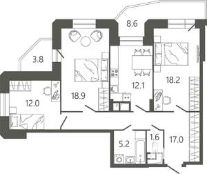 3-к квартира, вторичка, 90м2, 14/17 этаж