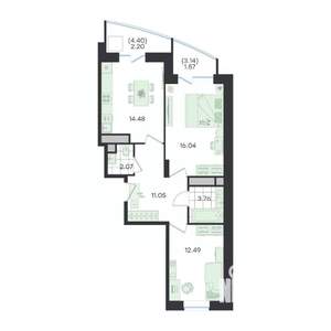 2-к квартира, вторичка, 64м2, 3/23 этаж