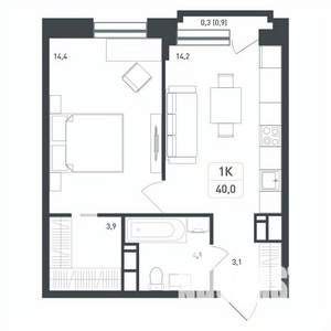 1-к квартира, вторичка, 40м2, 7/8 этаж