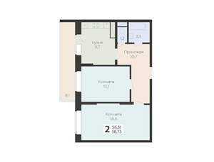 2-к квартира, строящийся дом, 59м2, 5/20 этаж