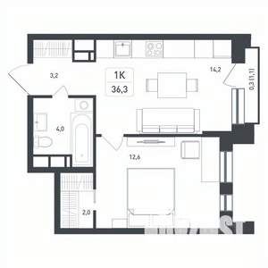 1-к квартира, строящийся дом, 36м2, 6/8 этаж