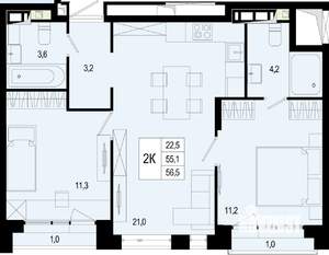 Студия квартира, строящийся дом, 55м2, 8/8 этаж