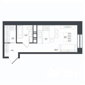 Студия квартира, строящийся дом, 26м2, 7/8 этаж