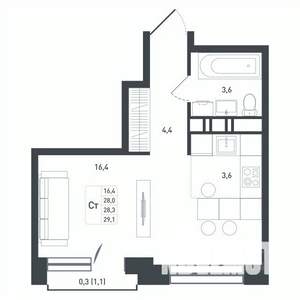 Студия квартира, вторичка, 30м2, 2/8 этаж