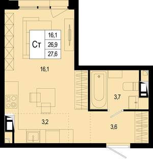 Студия квартира, вторичка, 27м2, 4/8 этаж