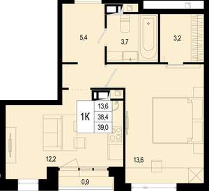 1-к квартира, вторичка, 38м2, 4/8 этаж