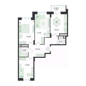 3-к квартира, вторичка, 83м2, 3/23 этаж