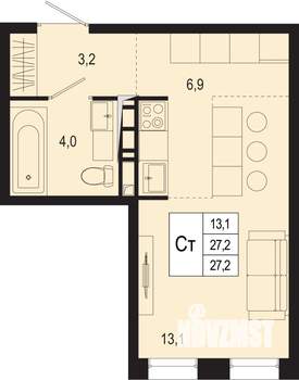 Студия квартира, строящийся дом, 27м2, 2/8 этаж
