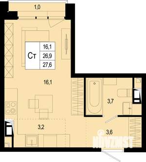 Студия квартира, строящийся дом, 27м2, 5/8 этаж