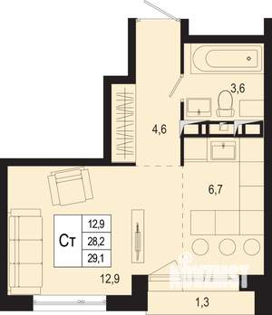 Студия квартира, строящийся дом, 28м2, 6/8 этаж