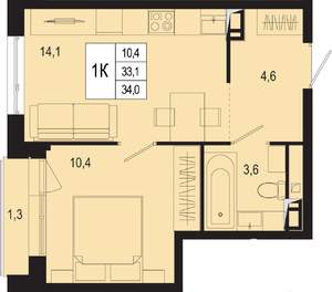 1-к квартира, вторичка, 33м2, 2/8 этаж