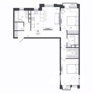 3-к квартира, строящийся дом, 75м2, 8/8 этаж