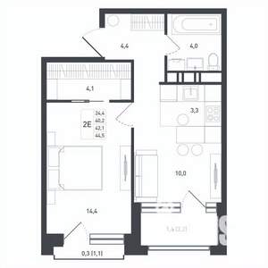 2-к квартира, строящийся дом, 42м2, 7/8 этаж
