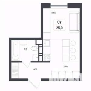 Студия квартира, вторичка, 25м2, 3/8 этаж