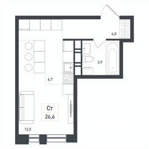 Студия квартира, строящийся дом, 27м2, 4/8 этаж