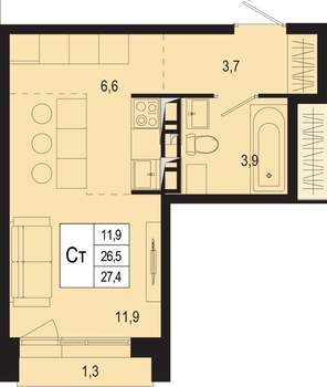 Студия квартира, строящийся дом, 27м2, 5/8 этаж