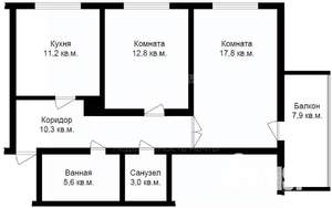 2-к квартира, вторичка, 61м2, 2/5 этаж
