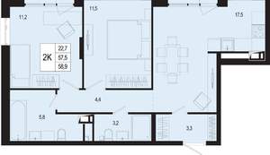 2-к квартира, вторичка, 58м2, 3/8 этаж