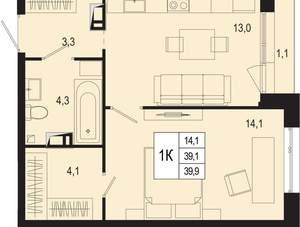 Студия квартира, вторичка, 39м2, 5/8 этаж