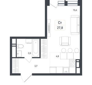 Студия квартира, вторичка, 28м2, 2/8 этаж