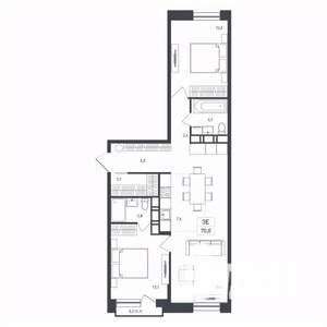 3-к квартира, строящийся дом, 70м2, 5/8 этаж